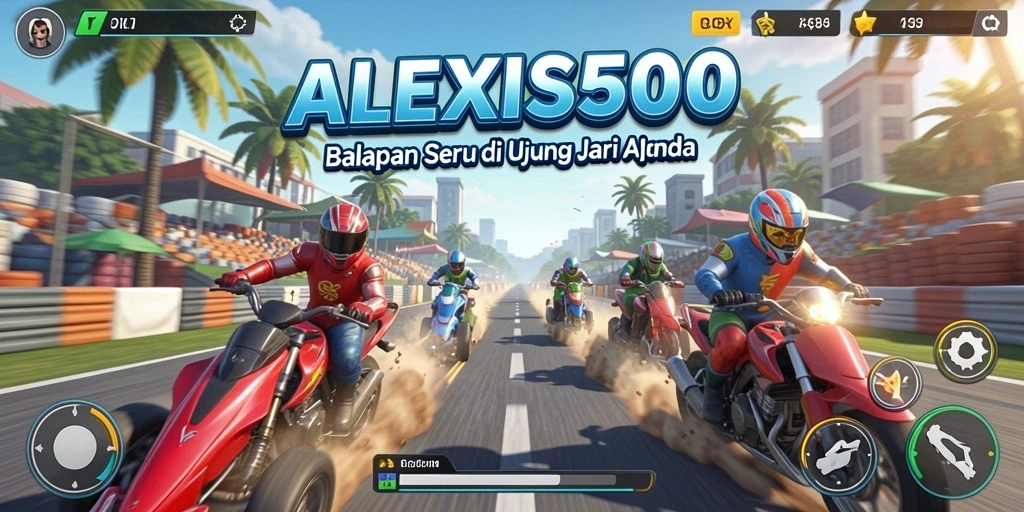 Screenshot ALEXIS500 menampilkan momen balapan mendebarkan dengan kendaraan yang melaju kencang.