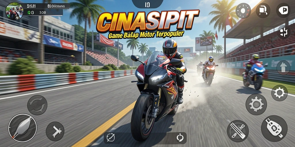 Screenshot utama CINASIPIT menampilkan balapan motor yang mendebarkan.