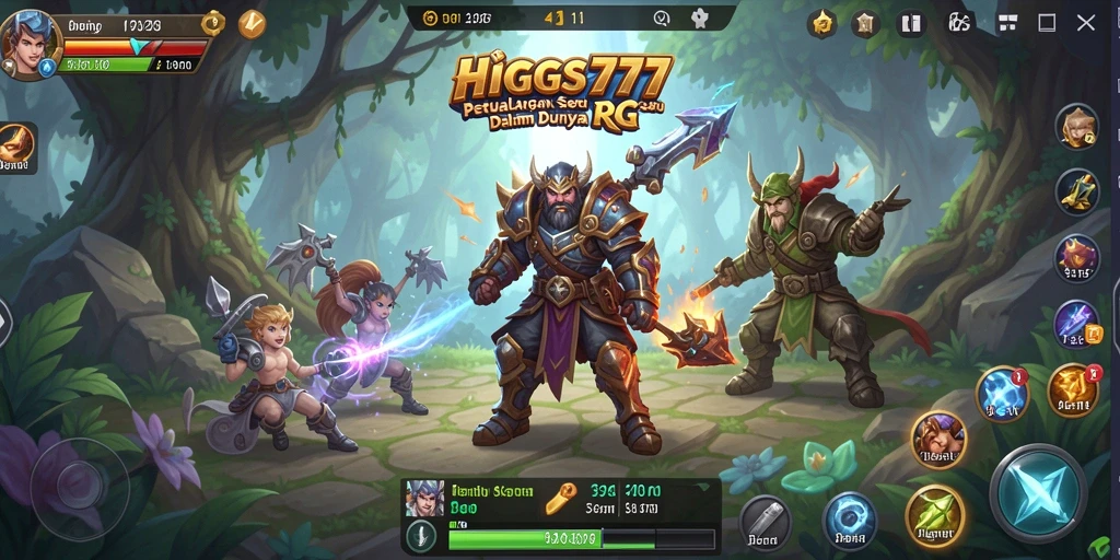 Screenshot gameplay HIGGS777 menampilkan pertempuran seru di dunia RPG.