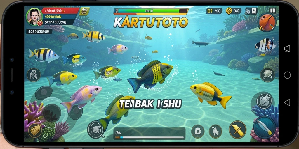 Tampilan gameplay seru KARTUTOTO dengan aksi menembak ikan.