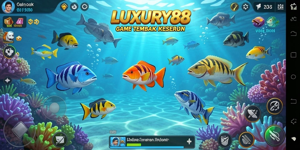 Tangkapan layar utama LUXURY88 menunjukkan gameplay Tembak Ikan yang seru.