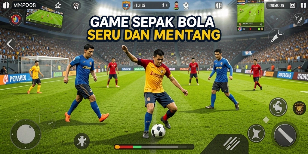 Tampilan gameplay MPO08 dengan aksi sepak bola yang mendebarkan.