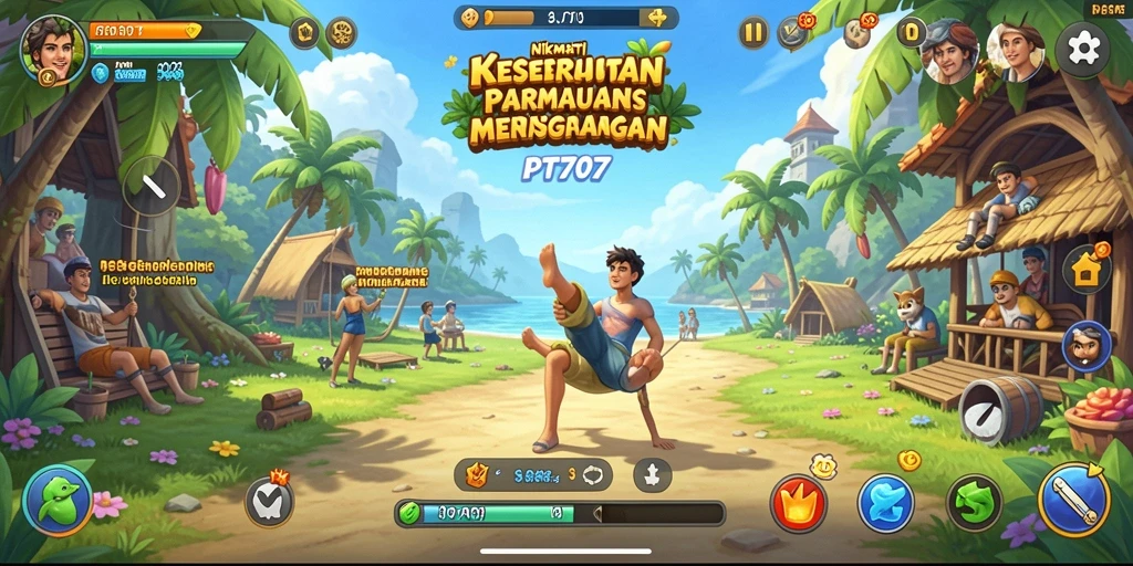Tampilan menarik dari gameplay PT707 yang menghibur dan penuh warna.