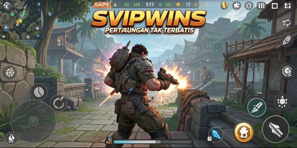 Screenshot gameplay SVIPWINS menampilkan aksi TPS yang seru.